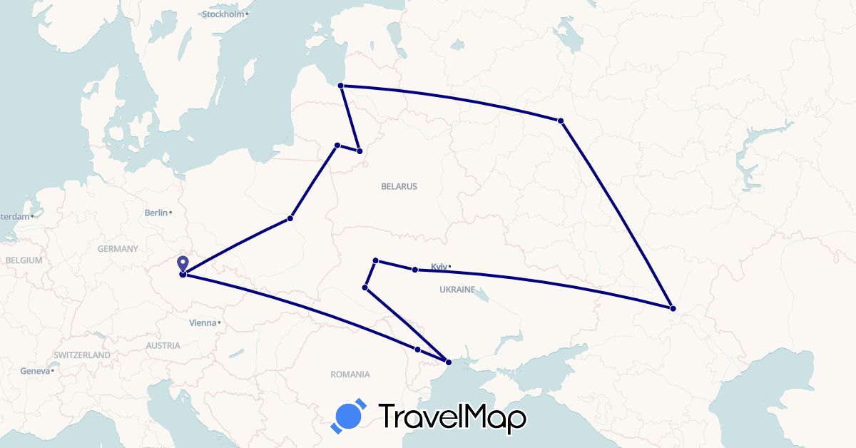 TravelMap itinerary: driving in Czech Republic, Lithuania, Latvia, Moldova, Poland, Russia, Ukraine (Europe)
